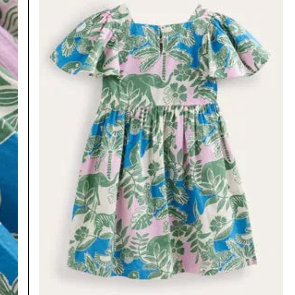 Mini Boden Flutter‎ Sleeve Tropical Printed Dress Girls Sz 9-10